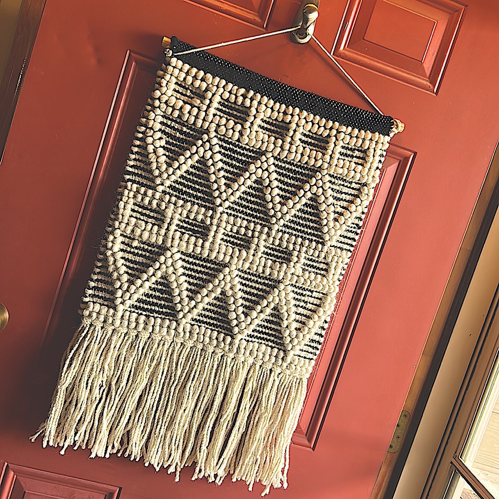 Woven black & cream tapestry wall hanging